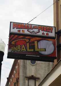 sign over the door at Pinball on Perry