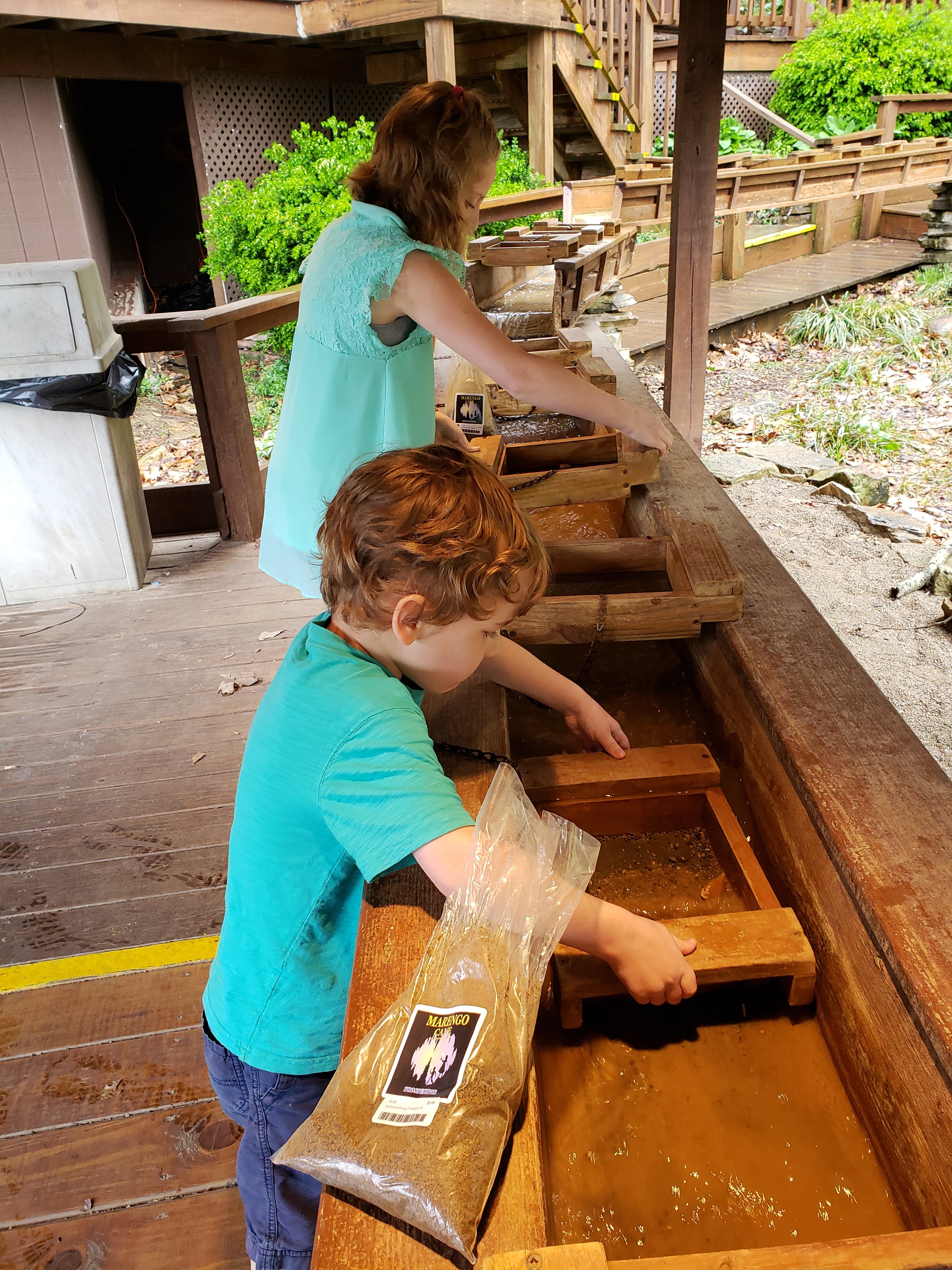 two kids are a sluice location (where your kids can mine fore their own gems or fossils)