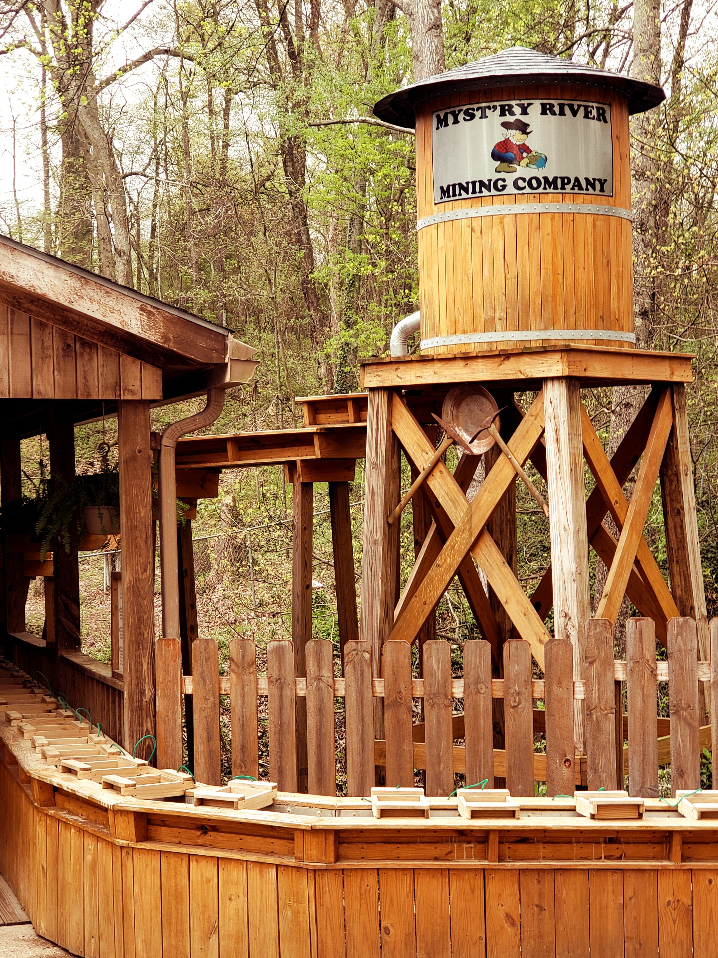 Mining and kids sluice area at Bluespring Caverns Mystery River Mining company in Bedford, Indiana 