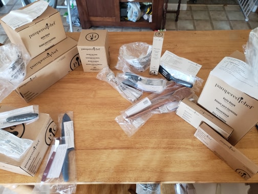 pampered chef products in packaging on a table top