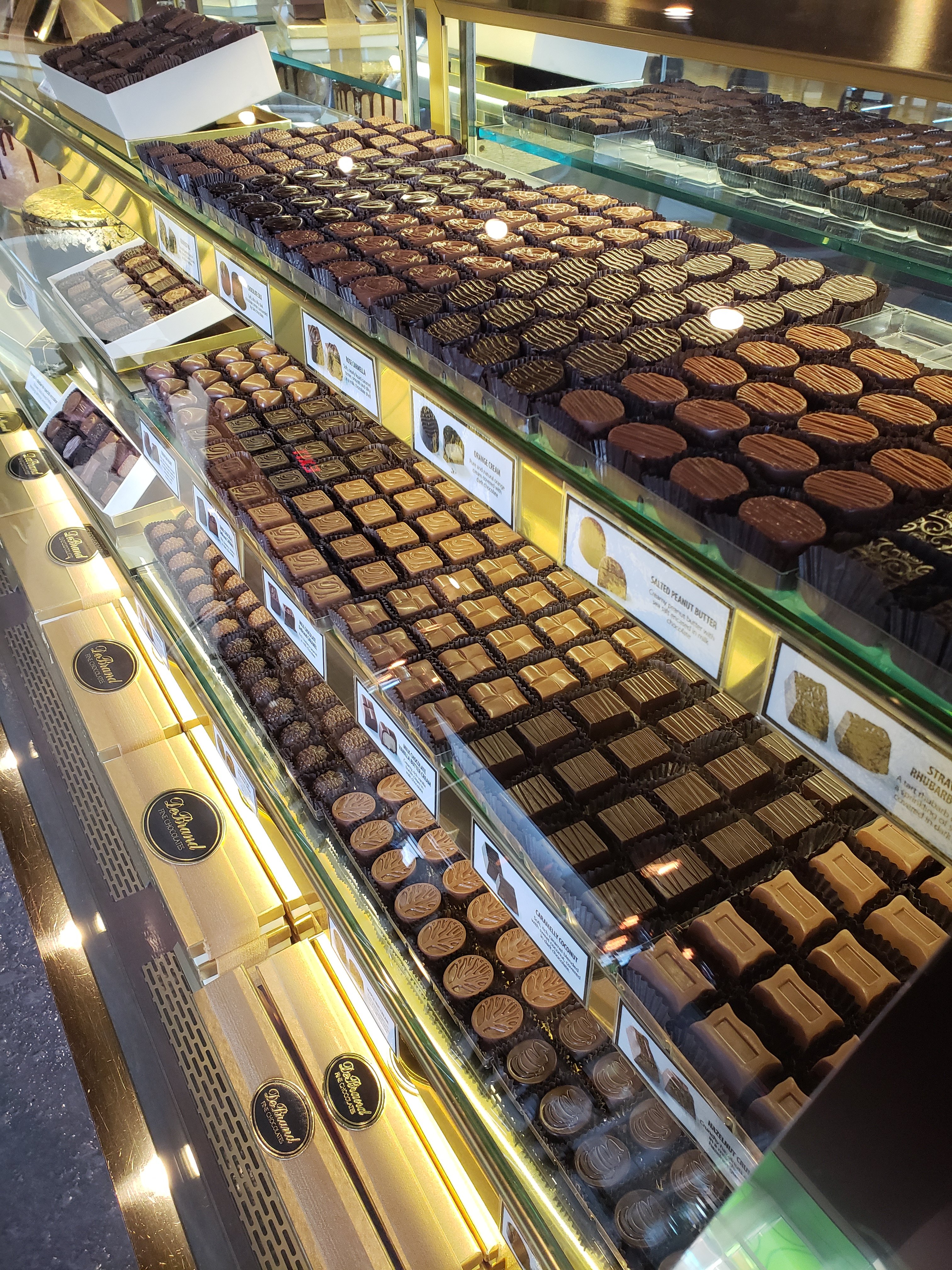 display of chocolates at Debrand’s Fine Chocolates