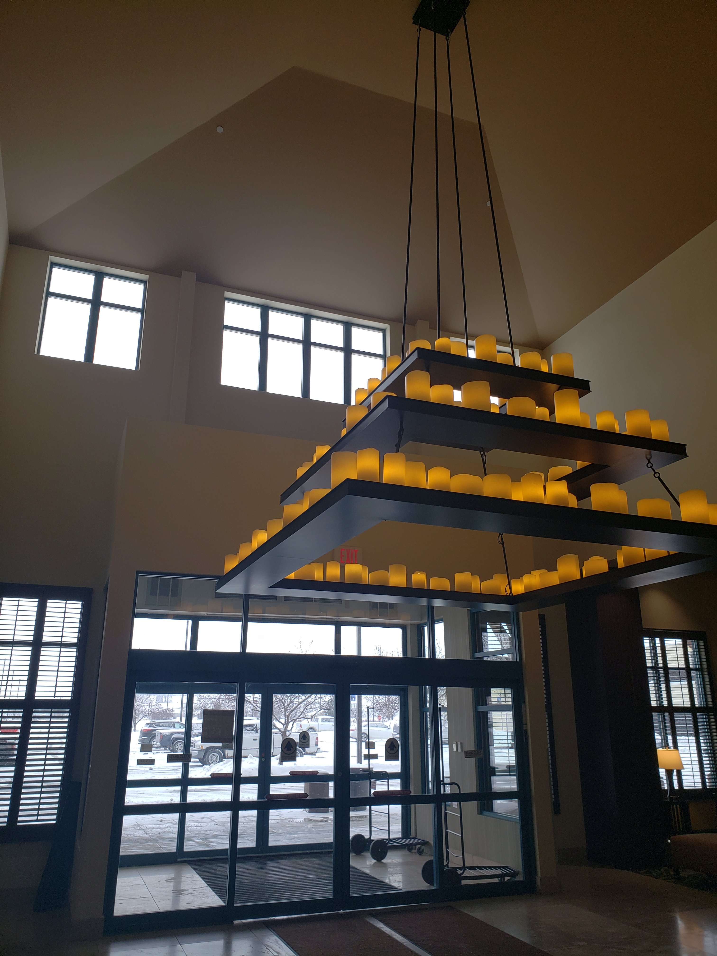 large candle chandelier in lobby