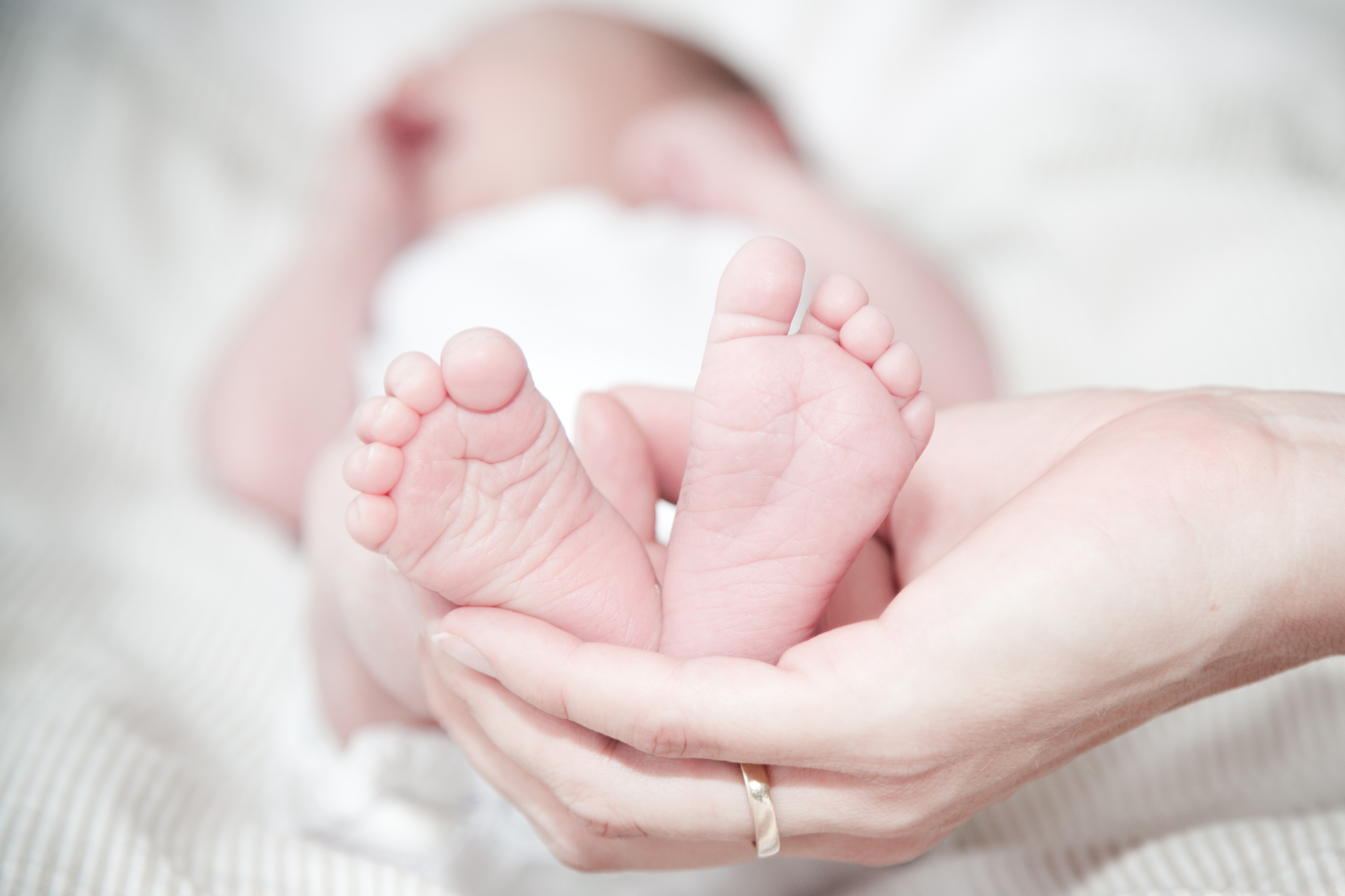 newborn baby feet in a woman's hand