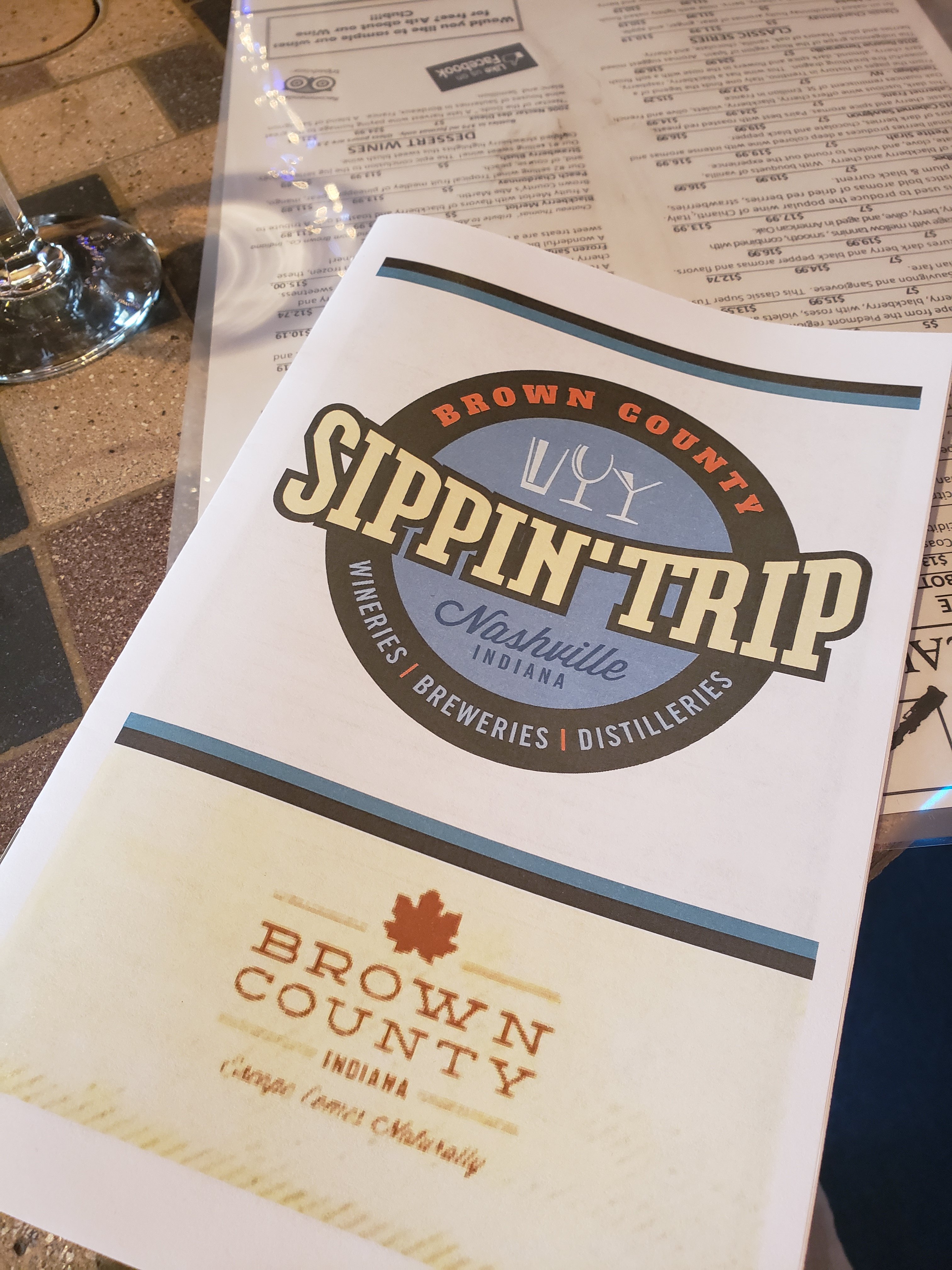 the menu at the Sippin' Trip wineries and breweries